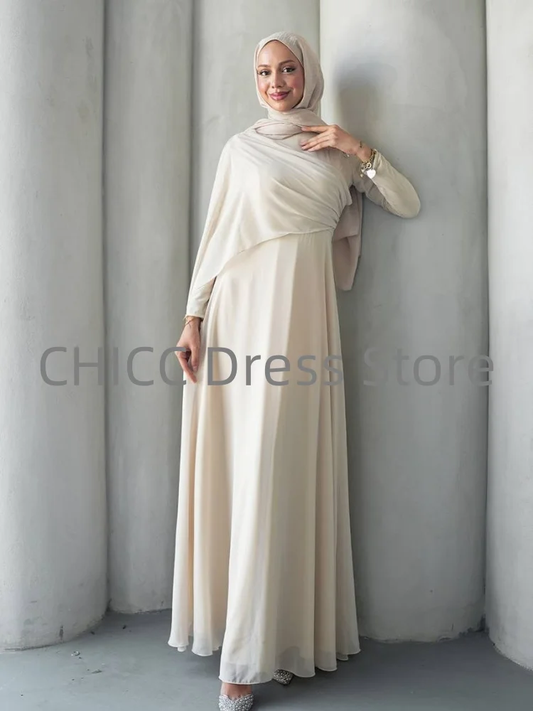 Скромные вечерние платья с накидкой, высоким воротом и длинными рукавами, торжественное платье для выпускного вечера, хиджаб, трапециевидное платье со складками и бисером, мусульманское платье Custiomized