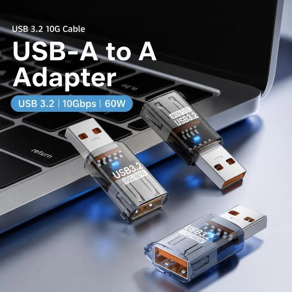 Transparent USB Male To Female Adapter High Speed Plastic USB Adapter 60W OTG Function USB Extension Adapter Vehicle Connection