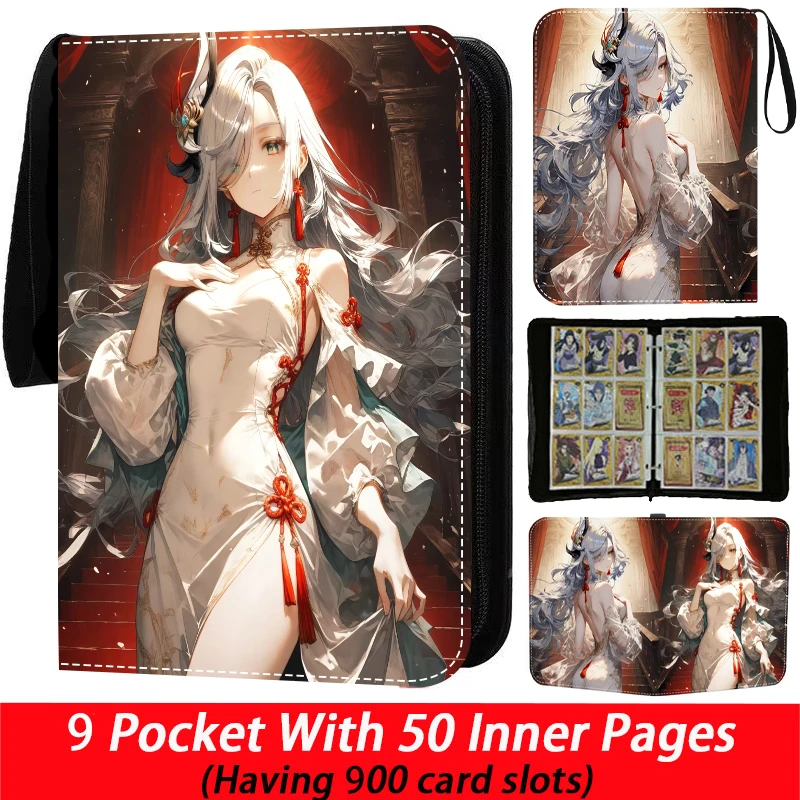 Genshin Impact Anime Raccoglitore di carte ad alta capacità Libro contiene 400/900 pezzi Collezione di album di carte con cerniera di archiviazione con 50 pagine interne