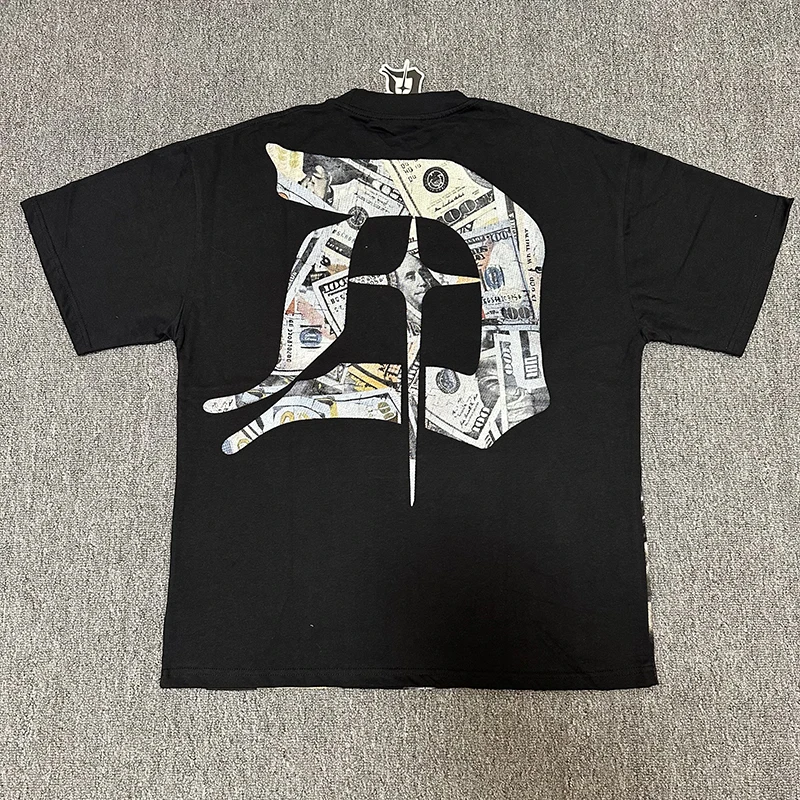 2026 New DIGITAL Men T Shirt Black Short Sleeve Hip Hop Luxury Robot Skull Cash Private Jet Print Loose Streetwear Cotton Top