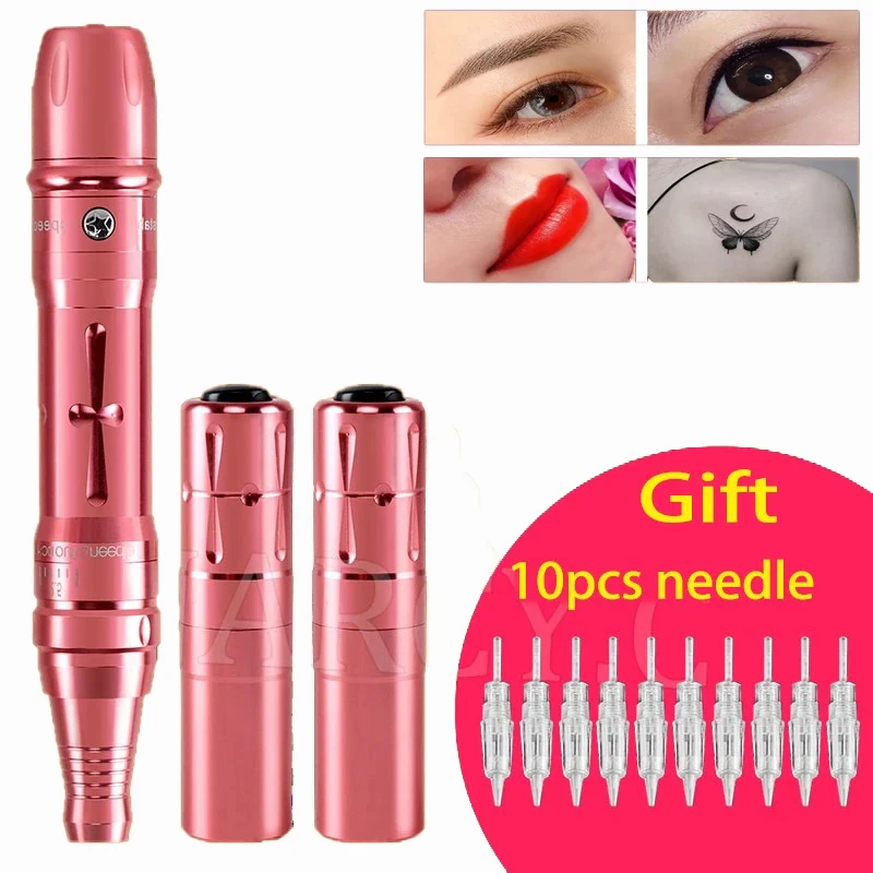 microblading electrique dermographe maquillage permanent  Machine à tatouer sans fil pour sourcils et maquillage Permanent, stylo de tatouage pour poudre d'ombre, microombrage, lèvres PMU avec 2 aiguilles