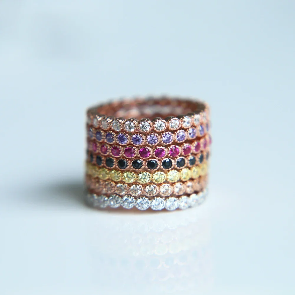 

2017 various colors 925 sterling silver round cz gold red black white purple wedding eternity band rings