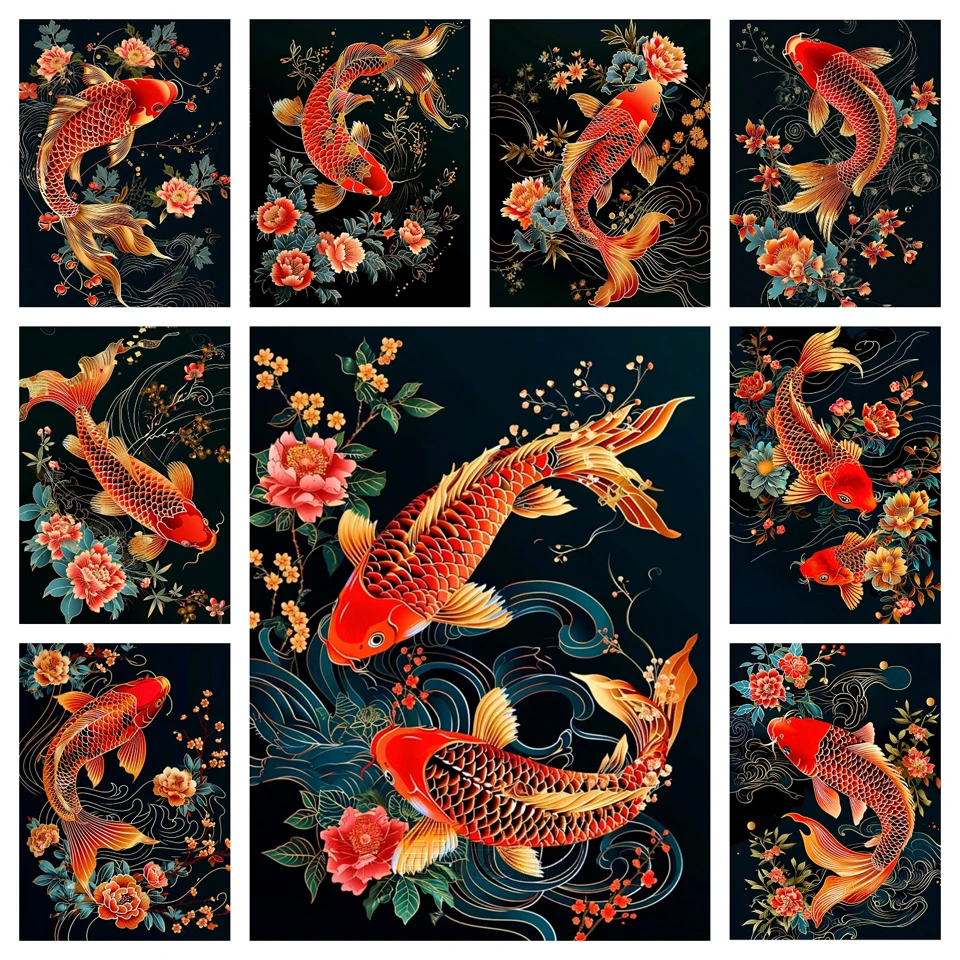 5D Diamond Painting New 2024 Koi Fish DIY Full Square Round Diamond Embroidery Flower Scenery Cross Stitch Mosaic Art Home Decor