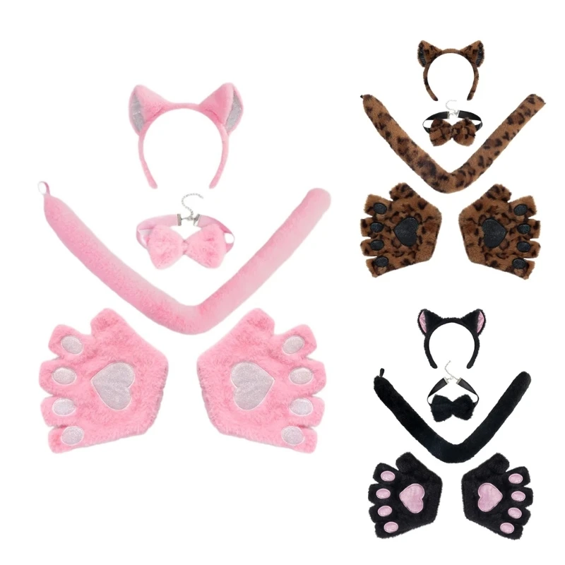 

Animal Costume Foxes/Cats Ear Headbands Tail Cats Tail Plush Cats Paw Glove Bows DXAA