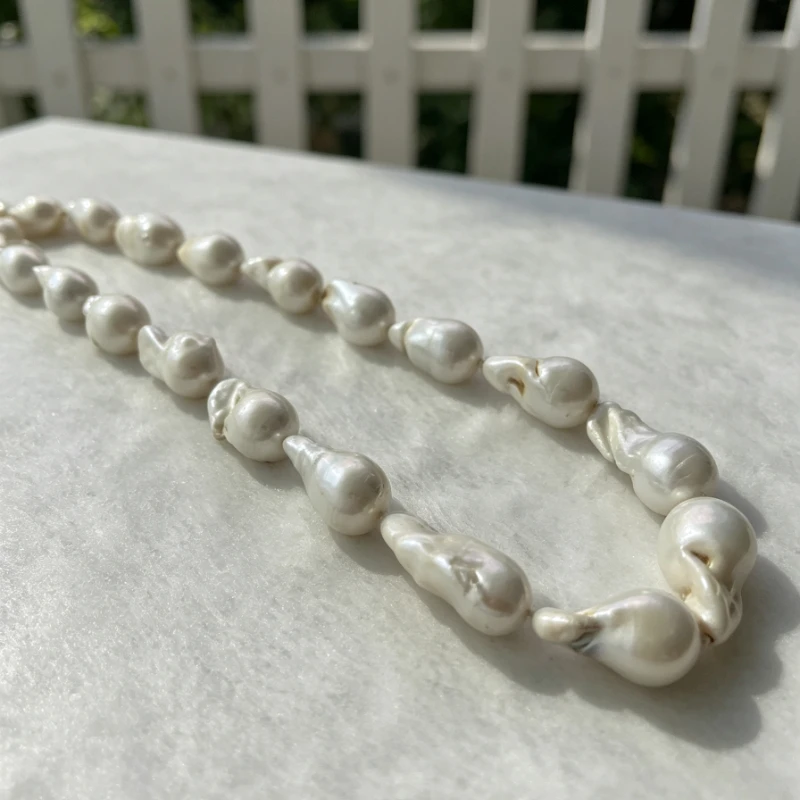Charming 13x17mm White Natural Baroque Pearl Jewelry for Women Pearl Necklace Fine 925 Sterling Silver
