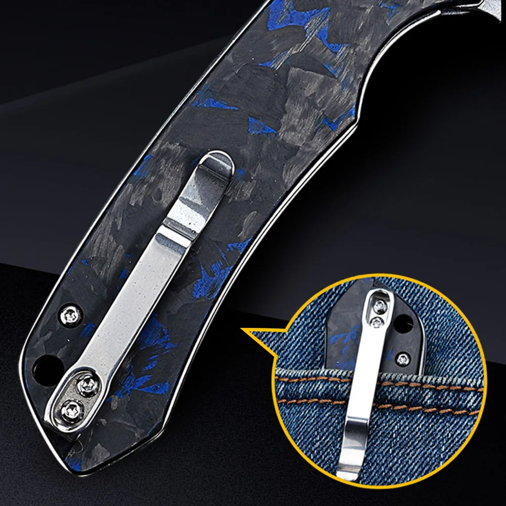Imagem -03 - Tiger-faca Dobrável de Fibra de Carbono para Homens Facas de Bolso Edc Ferramentas ao ar Livre para Acampar Caça Ferramentas de Sobrevivência Lâmina d2 Linho Presente