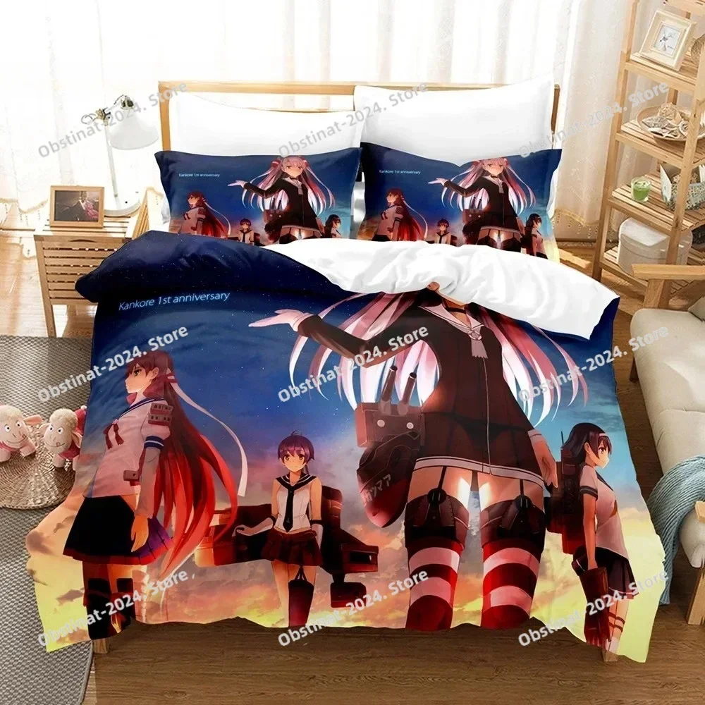 Kantai Collection 3D Printing Comforter Bedding Set,Duvet Cover Bed Set Quilt Cover Pillowcase,King Queen Size Bedding Set Kid