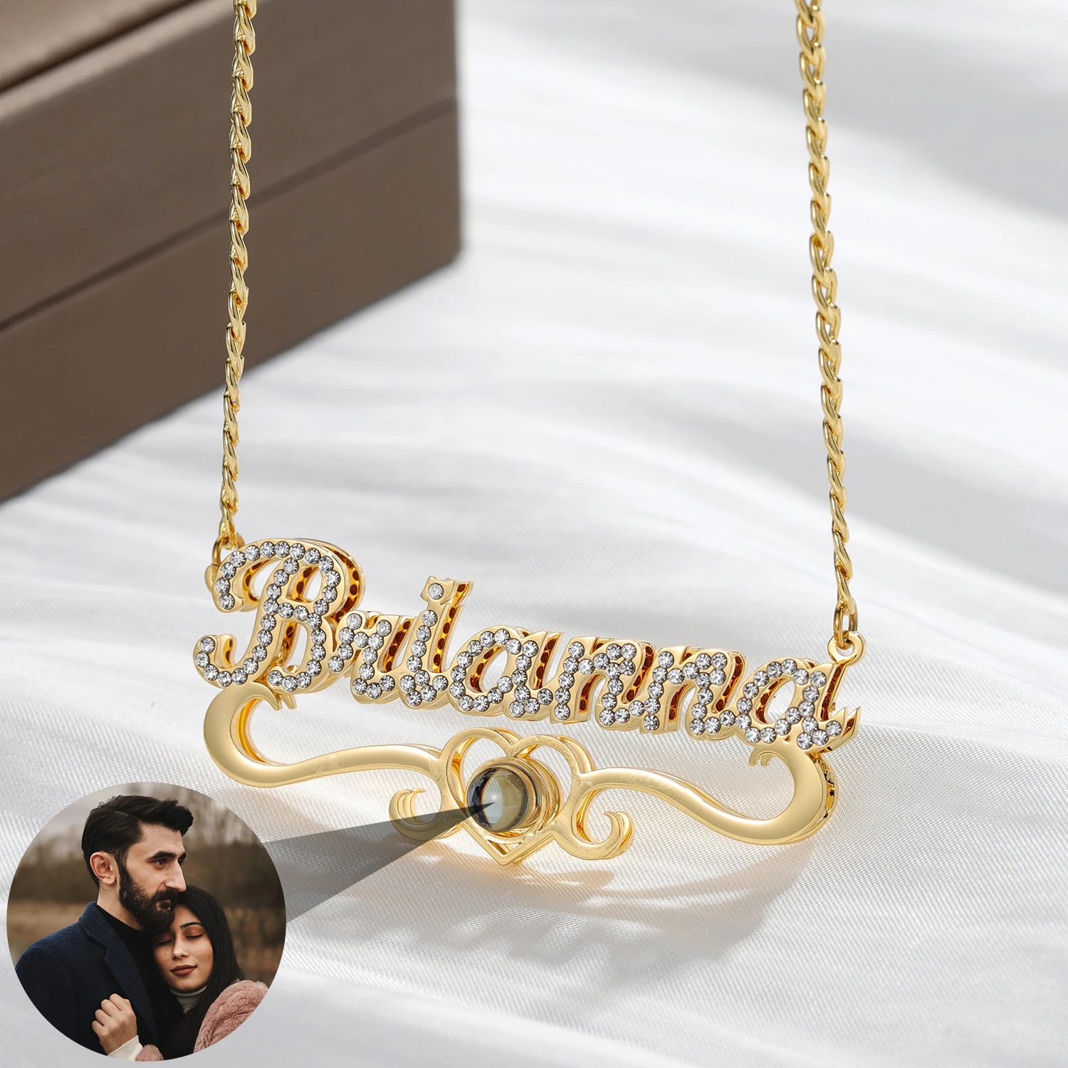 

2024 New Luxury Double Layer Custom Name Necklace Women Projection Photo Diamond Letter Pendant 18k Gold Plated Valentine'S Day