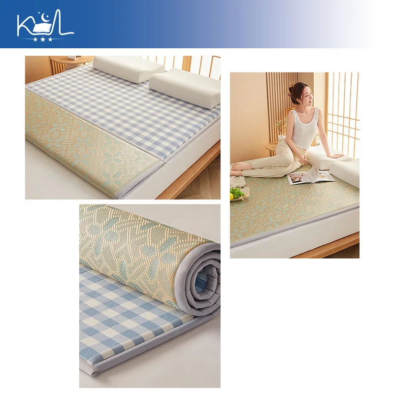 Double-Sided Reversible Cooling Mat, Summer Ice Rattan Mattress Pad with Soft Sponge Layer, Breathable Bed Topper