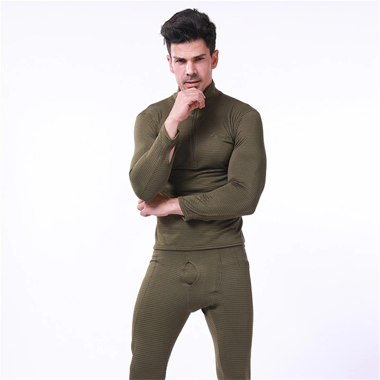 Outdoor Men's Sports Underwear Fleece Fitness Clothes Autumn Clothes Long Johns Checkered Underwear