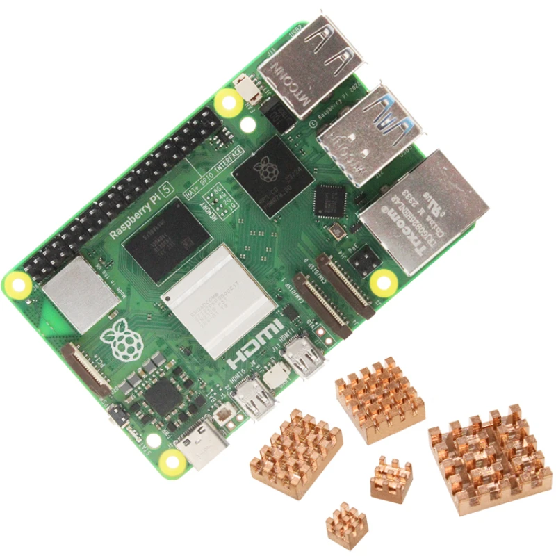 Raspberry Pi-Pure Copper dissipador de calor, CPU Cooling Radiator, Memory Chip, fita de dissipação, adesivo, 5ª Geração