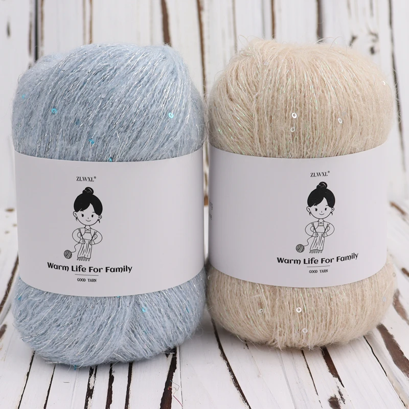 50g/bola de lentejuelas Mohair oro plata hilo de lentejuelas de seda DIY tejido a mano para mujer bebé suéter fino camisa de punto bufanda sombrero hilo