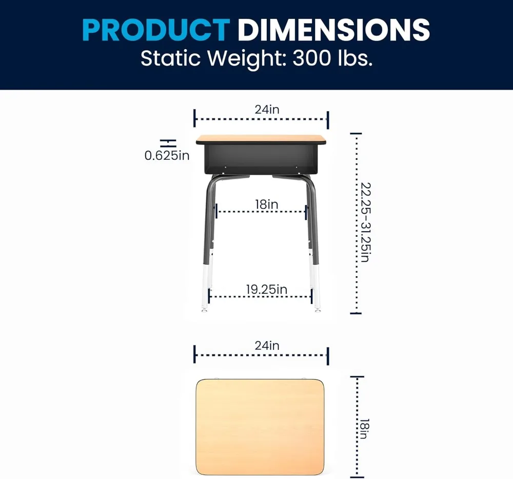 Height Adjustable Student Desk with Metal Book Box, Open Front Design for Classroom or Home Learning, Natural/Black