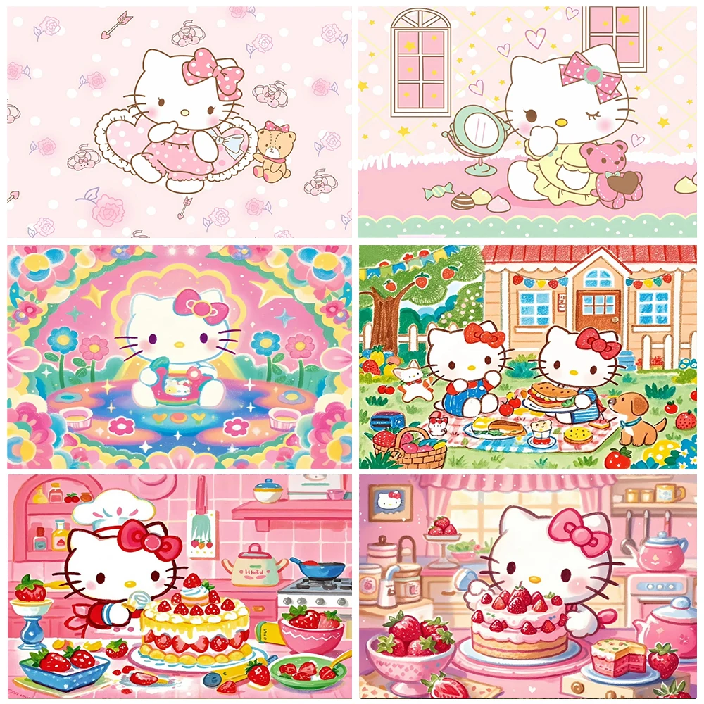 

Cartoo Hello Kitty Hand drawn style Birthday Party Background Sanrio Photography Decoration Fashion Banner Baby Shower Supplies