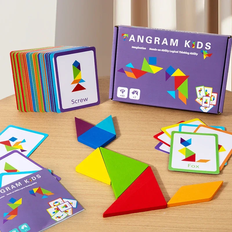 Montessori 3D Tangram in legno Puzzle Giochi da tavolo Giocattoli educativi per bambini Scuola materna Forma geometrica Insegnamento