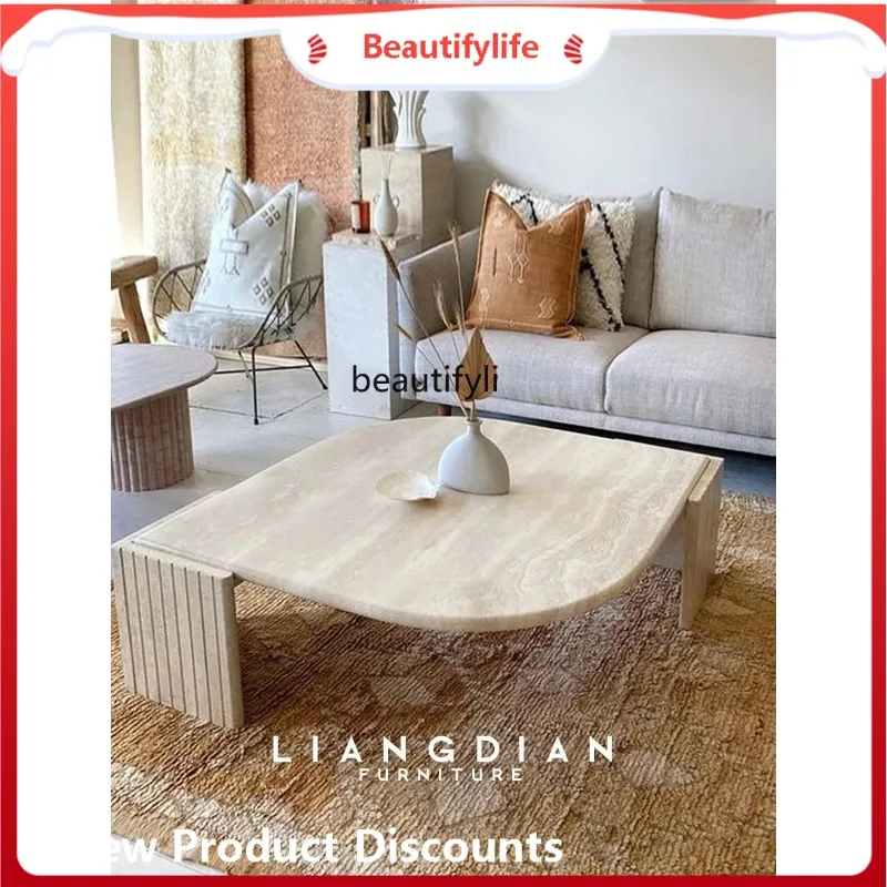 

A4567 Natural travertine living room small apartment coffee table Nordic designer marble coffee tea table