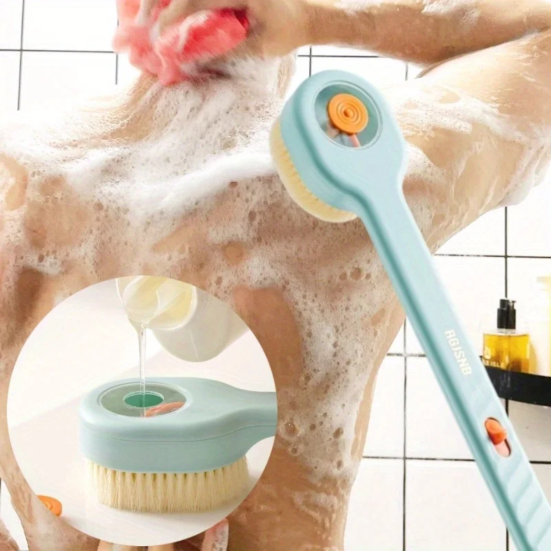 

1Pcs Long Handle Bath Brush Soft Hair Automatic Liquid Bath Brush Bathroom Body Brushes Mud Back Scrubber Shower Massage Brushes