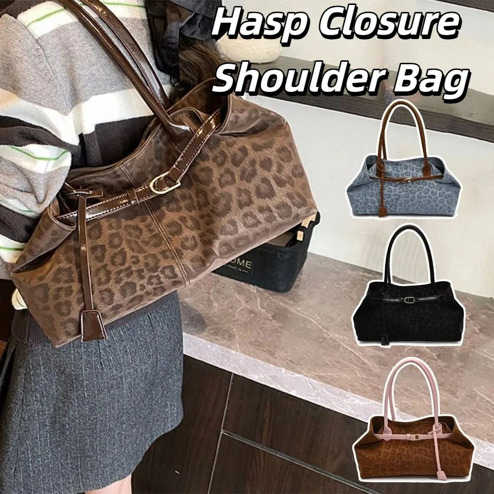 

Korean Style Hasp Closure Shoulder Bag Solid Color Tote Bag Leopard Print Handbag Large Capacity PU Leather Underarm Packs