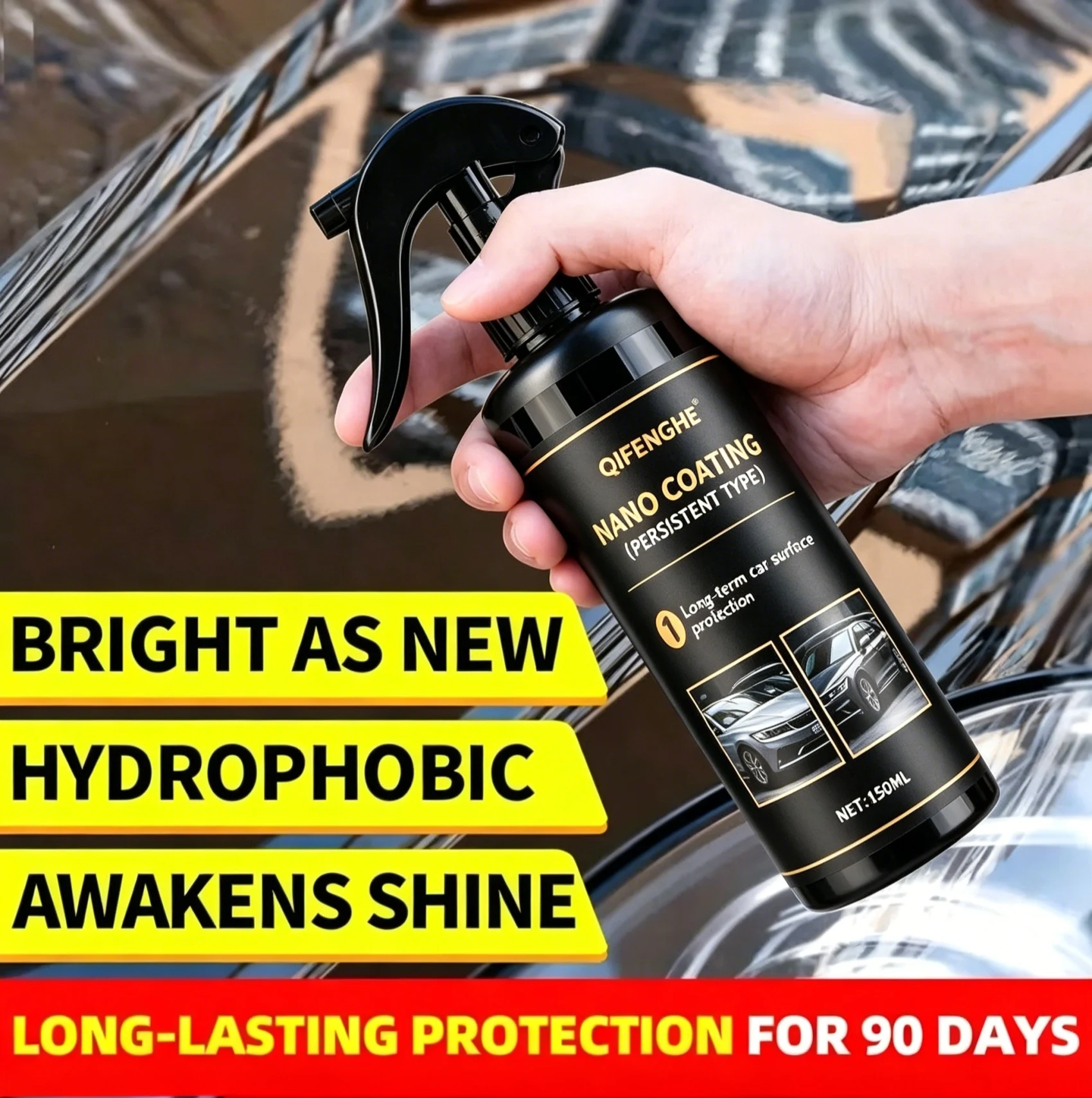 Revêtement Nano (Type Persistant) 150ML, Protection de surface de peinture automobile longue durée, Application rapide et facile, Brillance Spéculaire