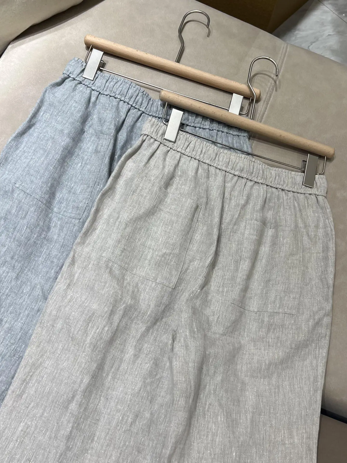 2026 New Style Flowy Drawstring High-Quality Casual Fashion Silver Linen Women'S Pants For Spring/Summer