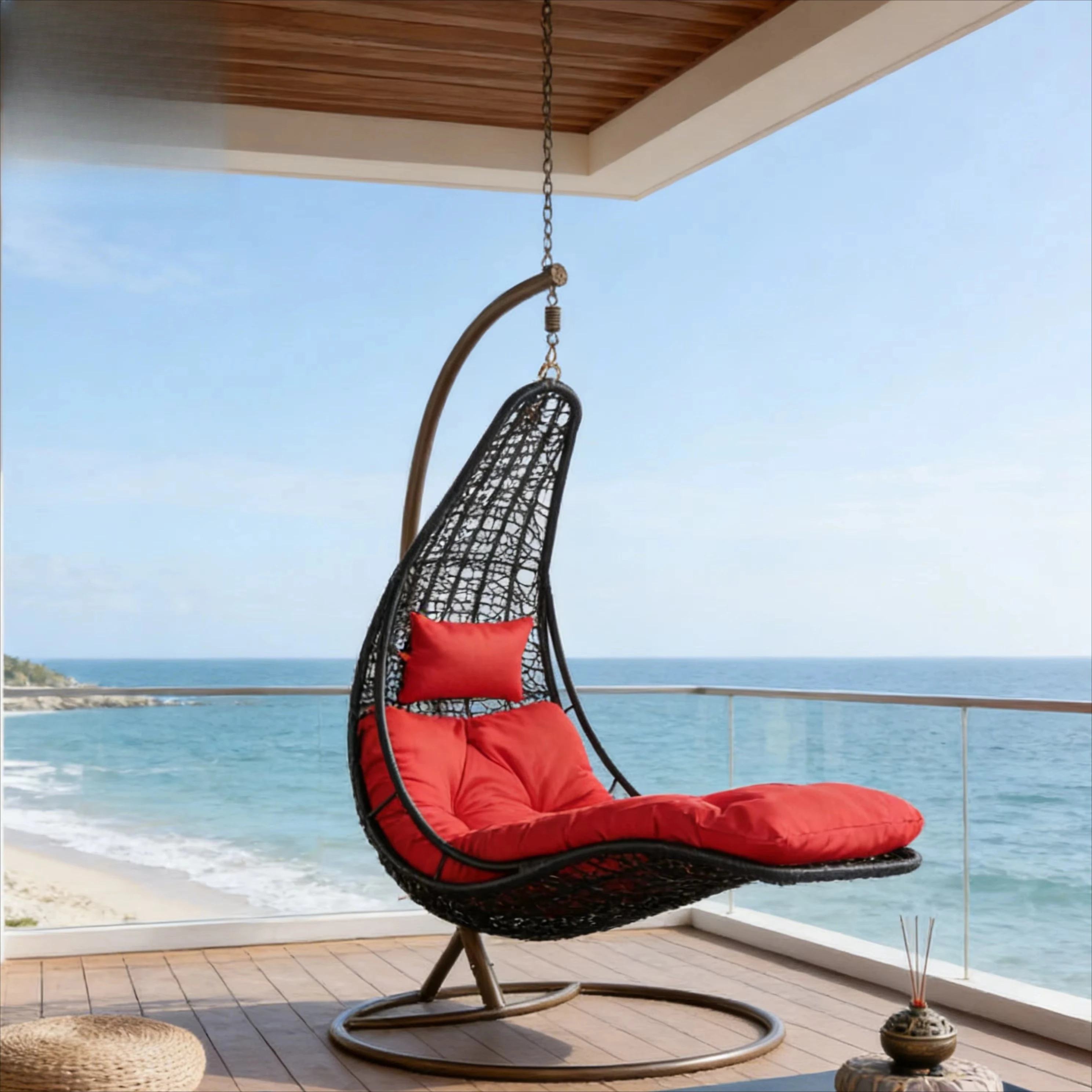 Hot Sale High Quality Iron Egg Shape Outdoor Rattan Hanging Chair with Stand Cost-Effective Courtyard Swing Chair