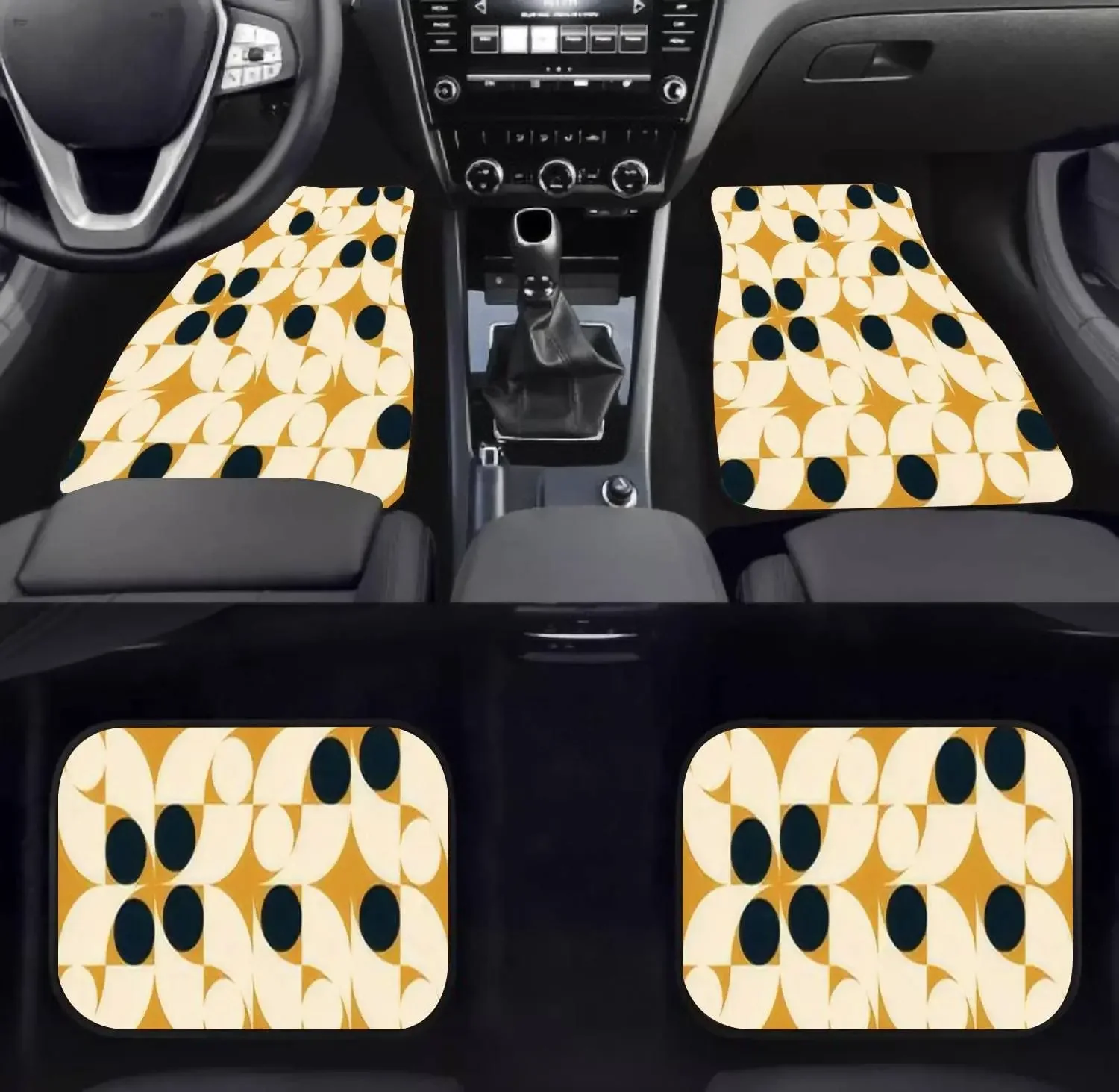 Car Floor Mats - Modern Abstract Geometric Seamless Circles Rectangles Squares Retro Carpet Floor Mats for Cars, Anti Slip Rubbe