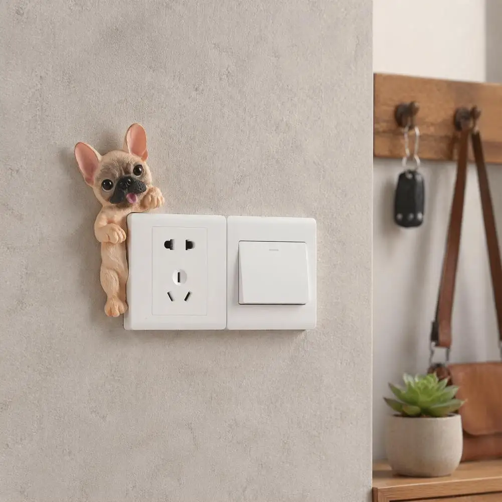 3D French Bulldog Resin Light Switch Cover Cute Cartoon Dog Wall Socket Decor Self Adhesive Animal Switch Plate Sticker Home view 2