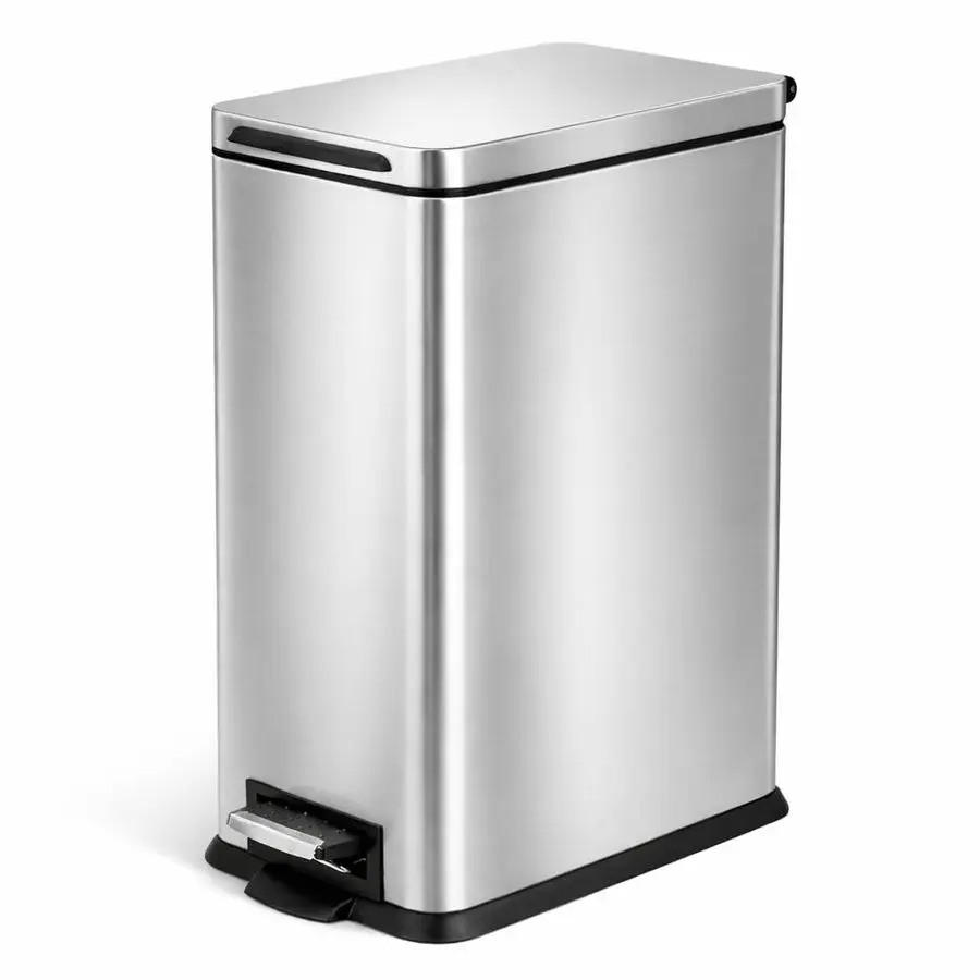 

4 Gallon Slim Kitchen Trash Can with Soft Close Lid and Step Pedal, Stainless Steel Wastebasket with Removable Liner, Silver