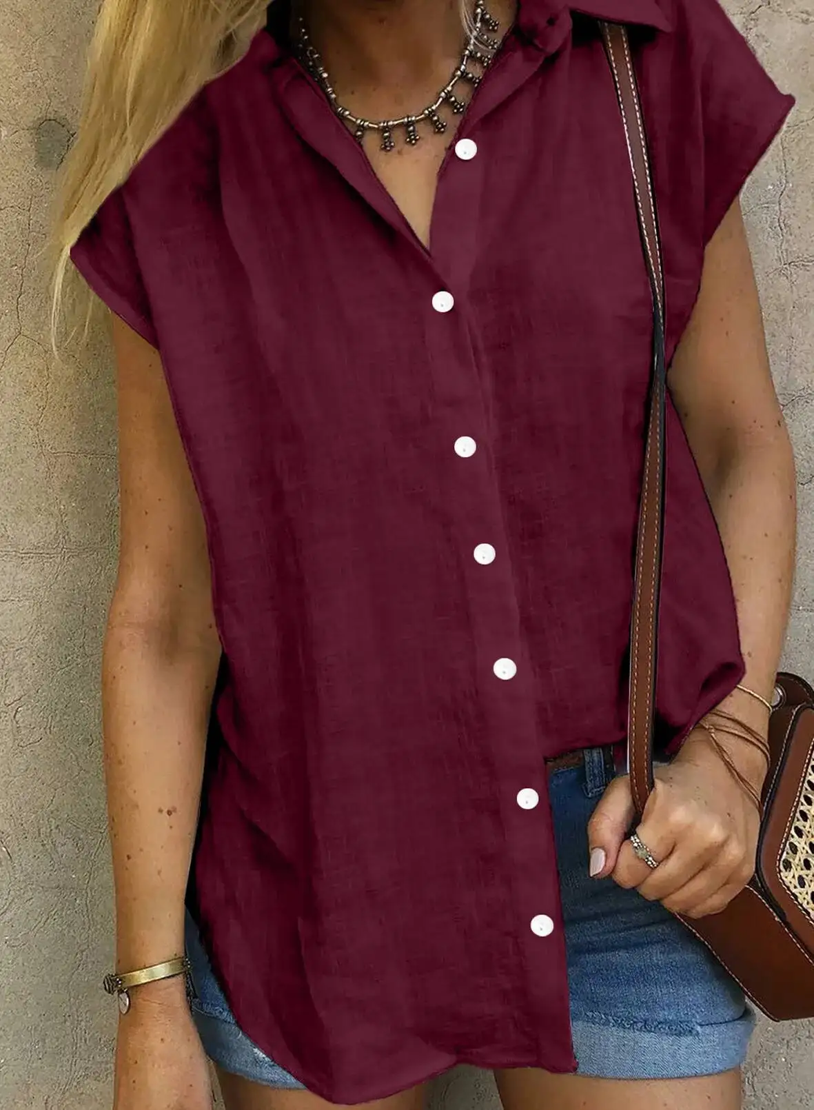 Verão feminino algodão linho camisa de manga curta botões solto tamanho grande cor sólida fina topo básico moda blusa