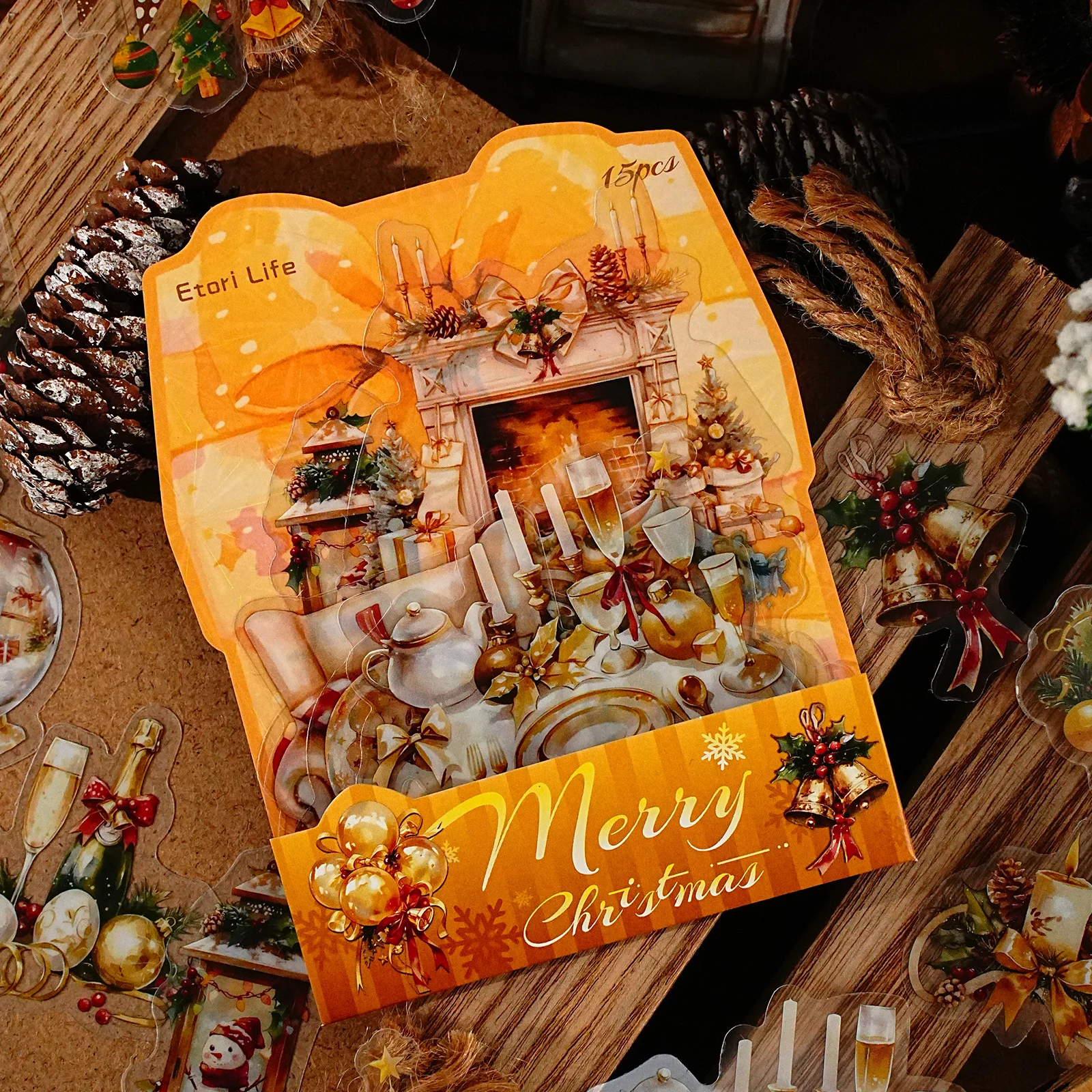 15 قطعة من ملصقات دفتر الملاحظات الذهبية لعيد الميلاد السعيد، ألبوم الصور، عطلة الحفلات، ديكور المنزل، ملصقات الألعاب