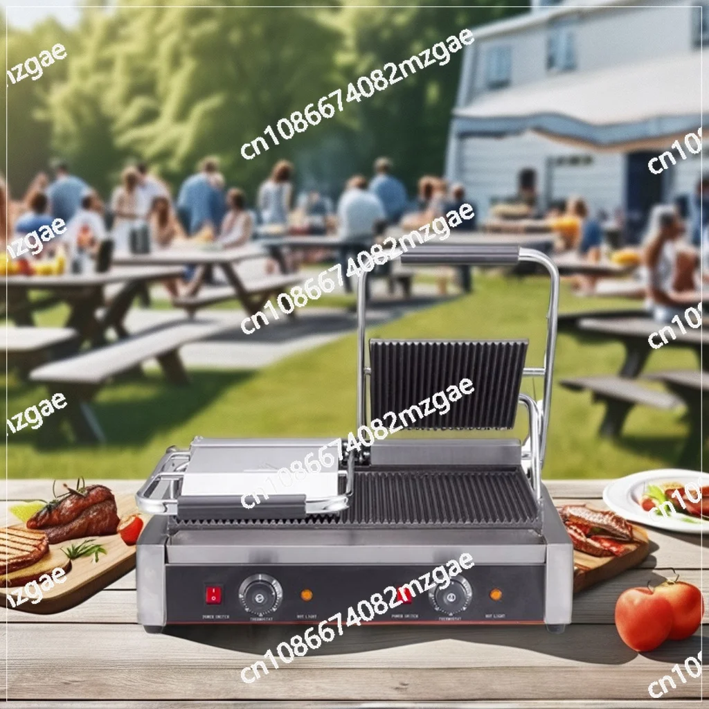Commercial Electric Panini Grill Machine Two Plate Manual Press Griddle Cooker for Hotel and Restaurant Kitchen Use