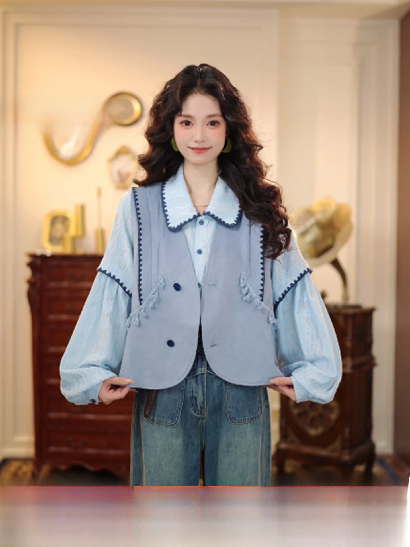 

Chend's Casual Svel Women's Vest Outerwear 2025 Autumn Faion Polyester Cotton Blend V-Ne Single Button Design