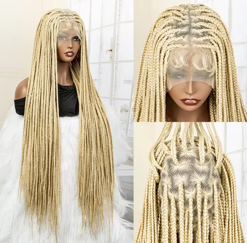 613 Color Full Lace Synthetic Braided Wigs 36 Inches Transparent HD Lace Knotless Box Braided Wig with Baby Hair for Black Women