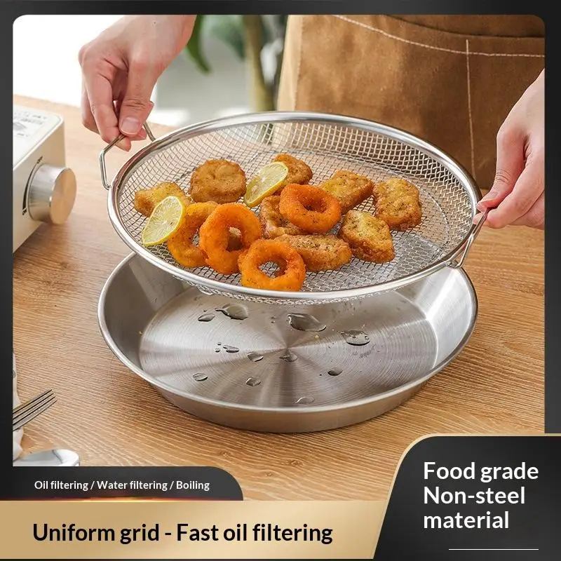 Stainless Steel Oil Filter Basket Reusable Round Mesh Strainer For Frying Cooking Kitchen Grease Separation view 5