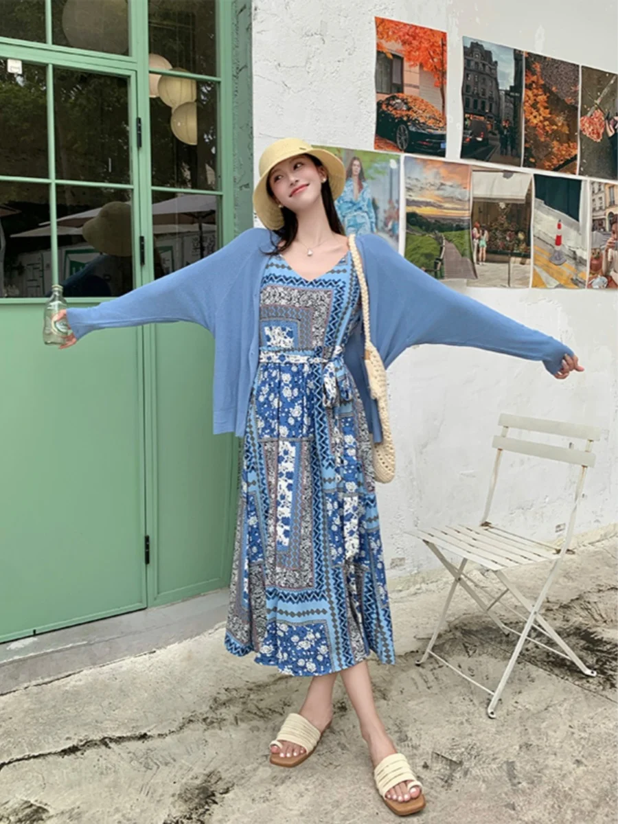 

Ретро-модный комплект с цветочным принтом: женский костюм-двойка с длинными рукавами, защита от солнца, осенняя новинка