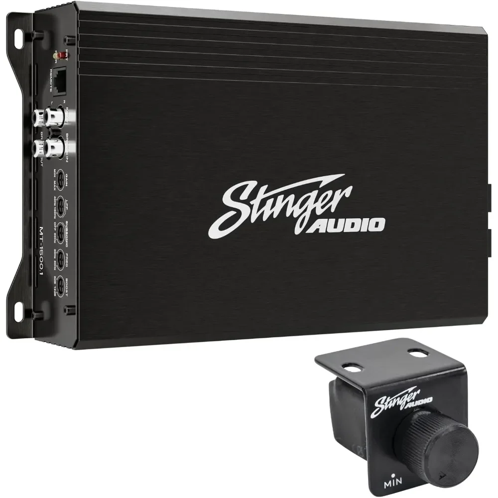 Audio MT15001 Amplificador de subwoofer de audio para automóvil monobloque de 1 canal, 1500 vatios, RMS, con mando a distancia, perilla de graves, Clase D, Hexfet Mosfe
