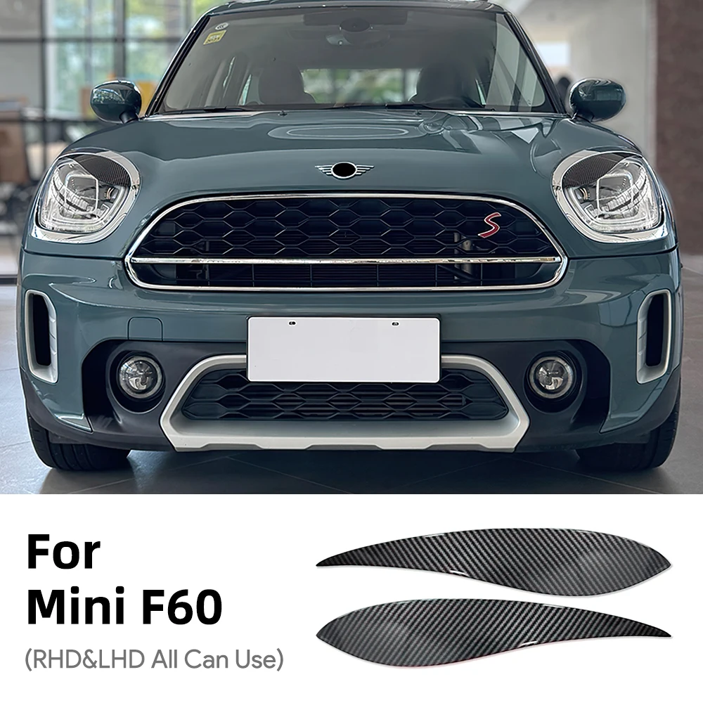 ミニカントリーマン-2017-2023-f60-車のヘッドライトカバー眉毛フロントランプ装飾ステッカーまぶた-abs-光沢のある-2-個
