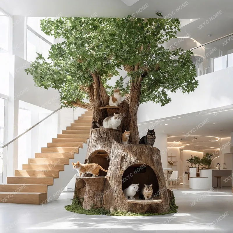 Large creative luxury cat climbing frame tree house, indoor balcony corner integrated climbing frame