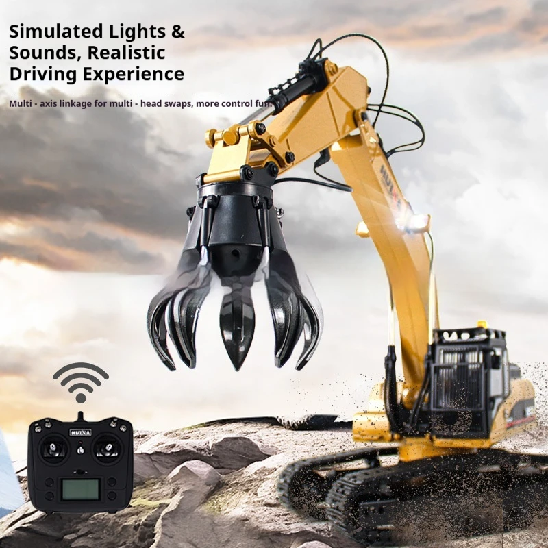 Huina 1580 1/14 Rc Metal Excavator 360 Rotating Engineering Vehicle Electric Sound Light Model