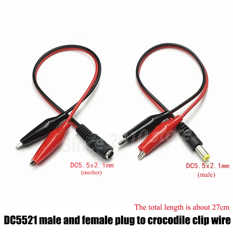 

1-5Piece 2 Alligator Clip To 1 Male Or Female DC Power Plug Connector Adapter 25CM Wire DC 5.5*2.1mm Clips Crocodile Test Leads