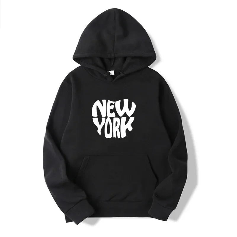 New York Print Hoodies Men Women Spring Autumn Loose Fleece Sweatshirts Harajuku Hooded Tops Sport Clothing