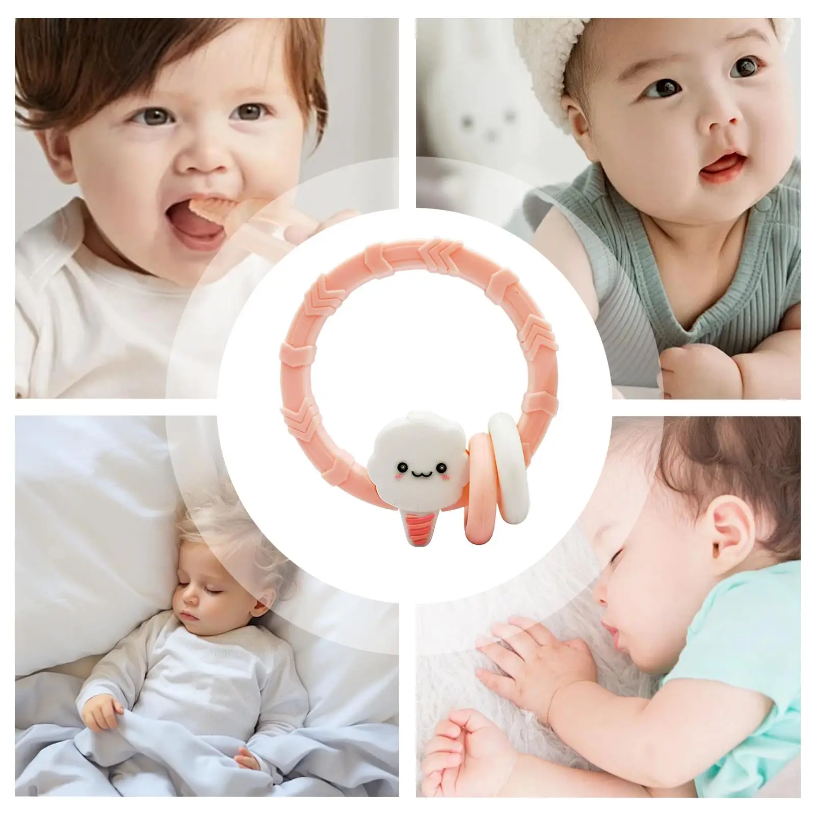 Mordedor para bebé, masticador de dentición de calidad alimentaria, anillo para masticar con cuentas sonajero para niños pequeños, hogar, dormitorio, viajes, interior y exterior