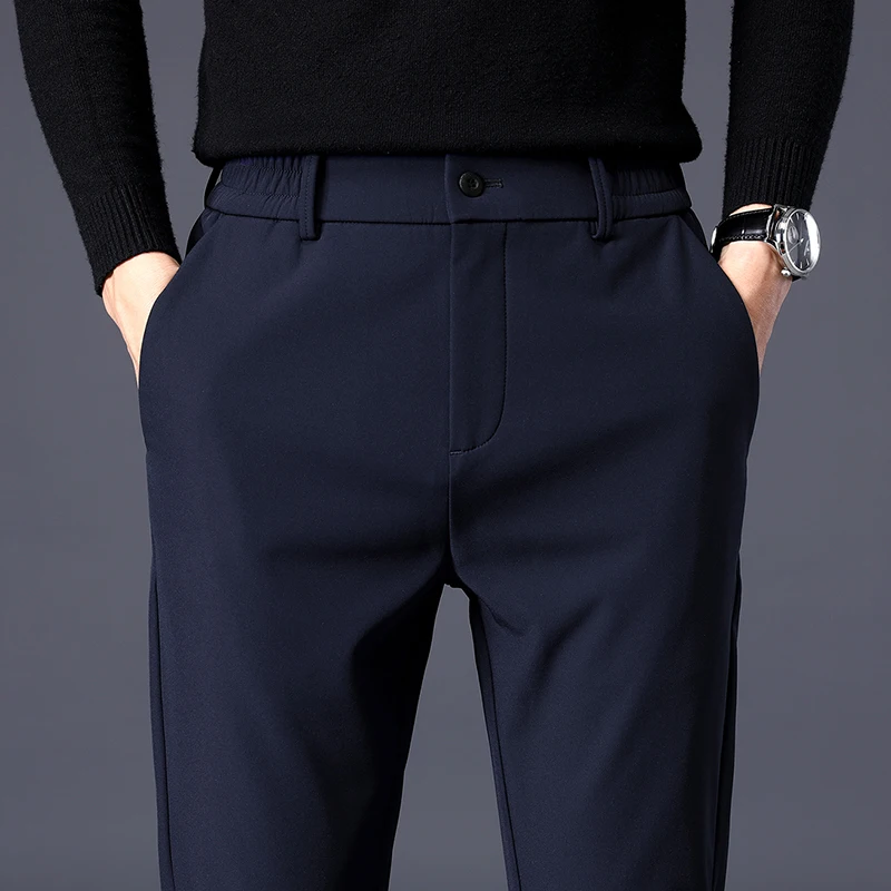 2024 Spring Pants Mens Stretch Korean Casual Slim Fit Elastic Waist Jogger Business Classic Trousers Male Black Gray Blue 28-38