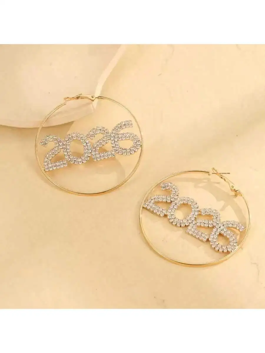 أقراط إبرة فضية مرصعة بالألماس رقمية إبداعية للعام الجديد 2026 مع تصميم شخصي وفاخر وراقي #4