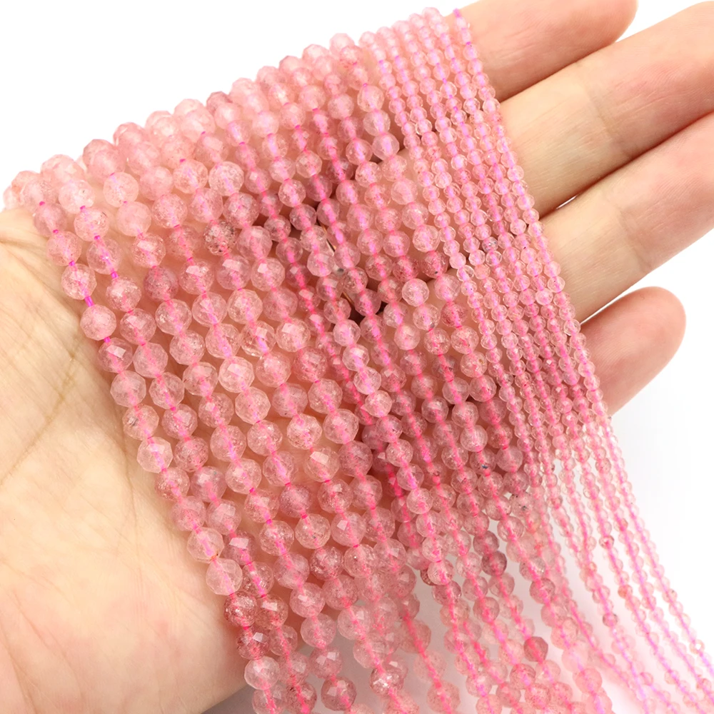 Wholesale Natural Strawberry Quartz 2mm 3mm 4mm Faceted Round Loose Tiny Beads For Jewelry Making DIY Bracelets Necklace Crafts