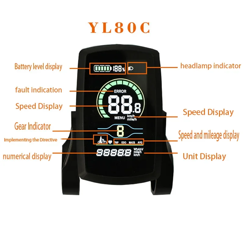 

Nulkomma Yolin YL80C EBike LCD Display 48V Electric Bike Conversion Kit Electric Scooter Accessories Mountain Bike Speed