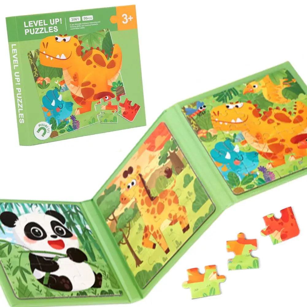 

Children Magnetic Puzzle Educational Magnetic Puzzle Book for Kids Dinosaur Panda Giraffe Learning Game Travel Toddlers Jigsaw