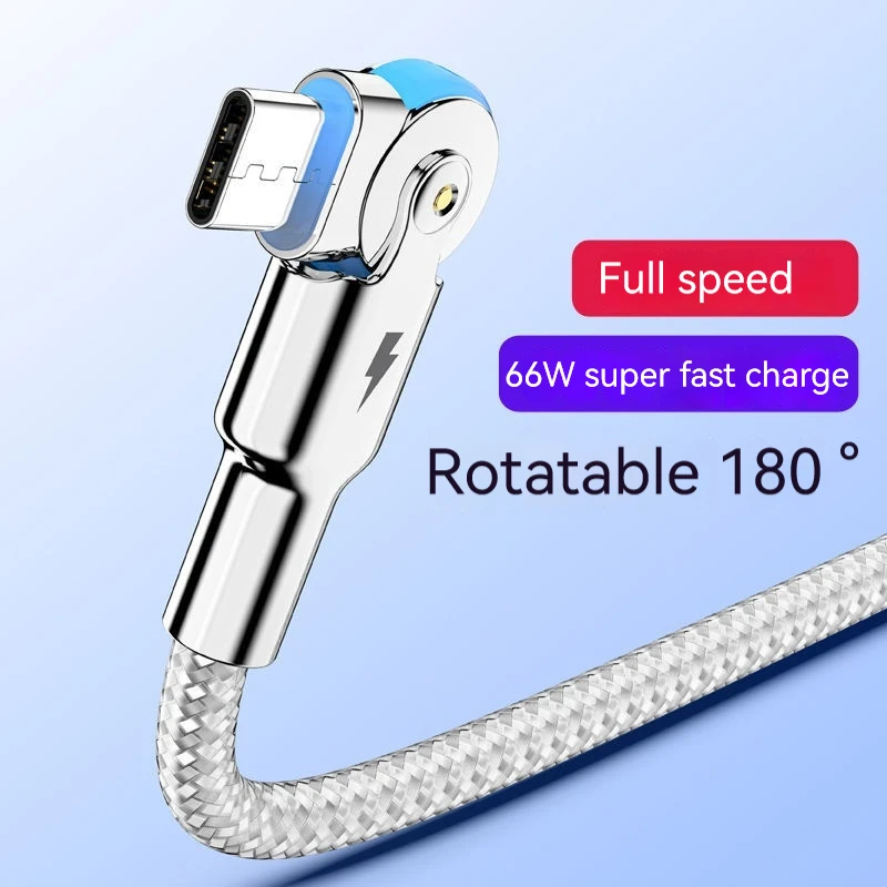 Usb Super Fast Charging Usb To Type-C Micro Usb Data Cable 180 Rotation Nylon Woven Extended Car Phone Charging Cable 0.3m 1m 2m