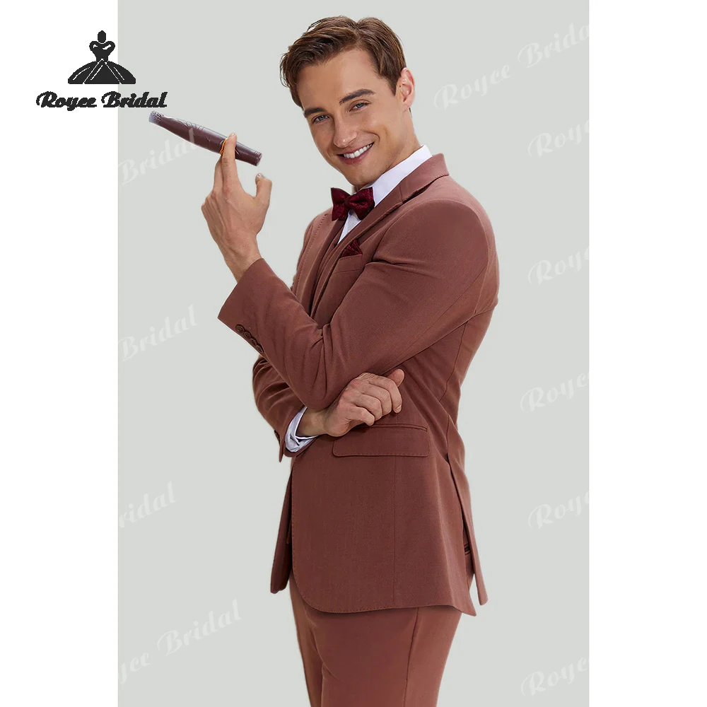 Three Piece Single Breasted Men's Wedding Suit 2026 Notched Lapel Formal Evening Prom Suit costume homme mariage