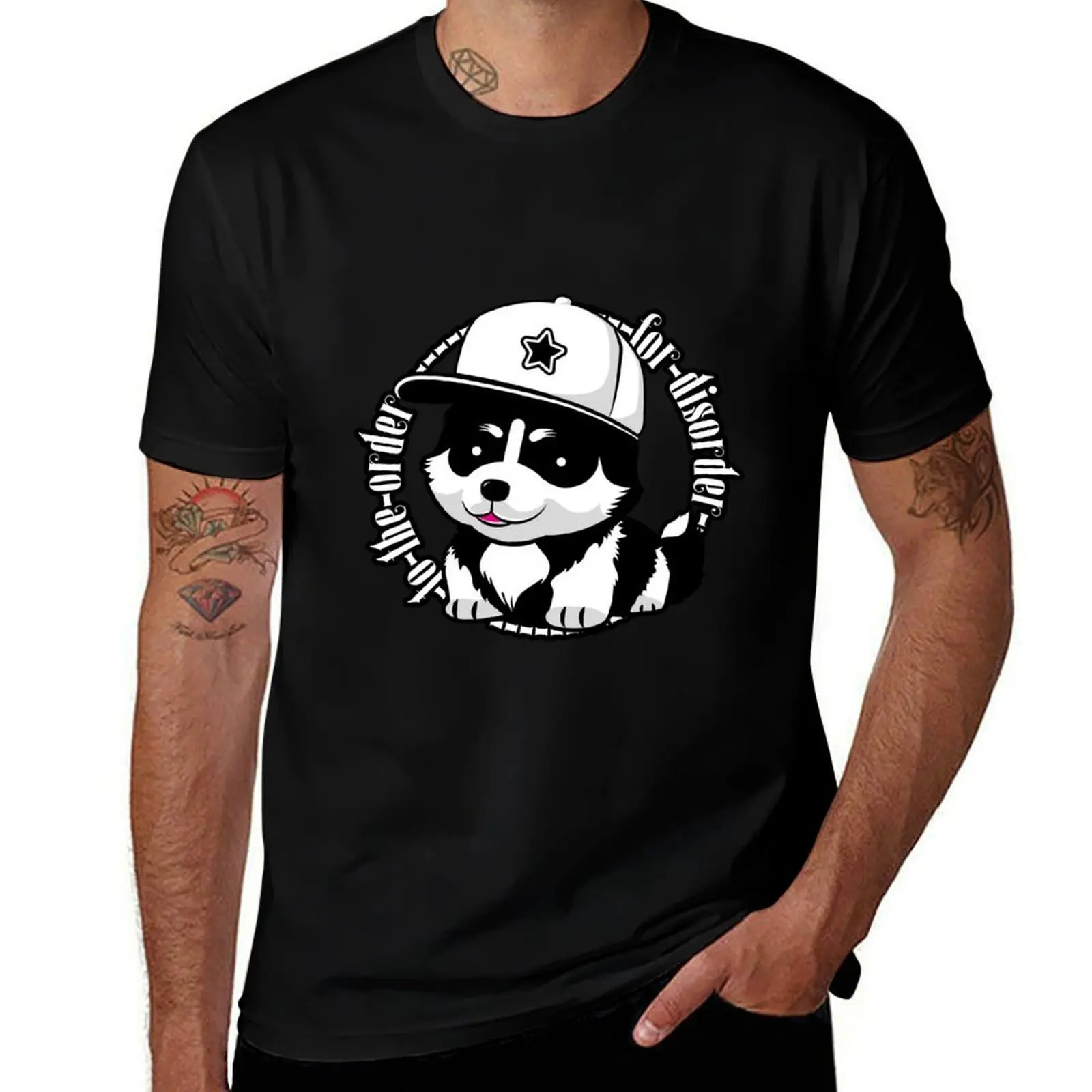 Husky Puppy: To the Order for Disorder Rapper Mascot T-Shirt Art Pattern Printed Casual Top T-Shirt